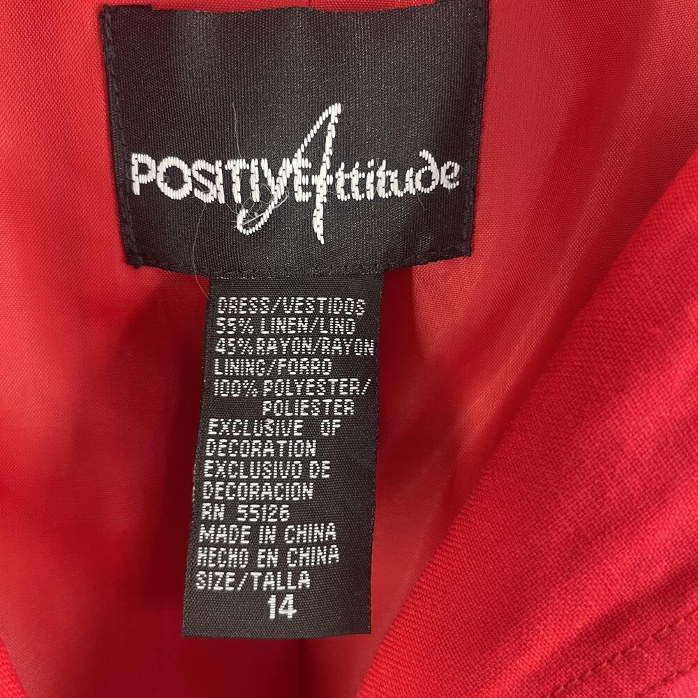 Positive Attitude Dress Womens 14 Red Linen Blend Button Front Midi Dress - Picture 2 of 15